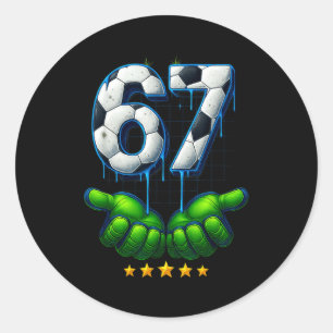 Sticker Rond Drôle de foot 67 Six Sept Drôle de Gen Alpha Meme
