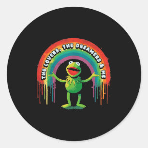 Sticker Rond Drôle de grenouille arc-en-ciel rétro Connexion Le