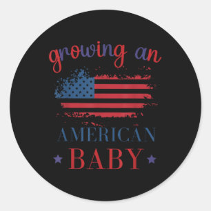 Sticker Rond Drôle de Grossesse Américaine de Bébé 4 Juillet