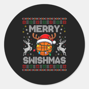 Sticker Rond Drôle de Joyeux Swishmas Basket Noël Renne