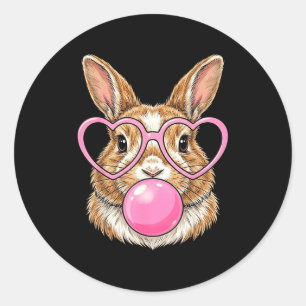 Sticker Rond Drôle de lapin mignon bubble gum lapin lunettes de
