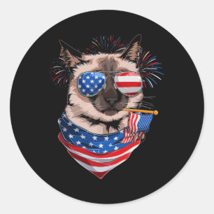 Sticker Rond Drôle de Meowica Siamois Chaton Amoureux Propriéta