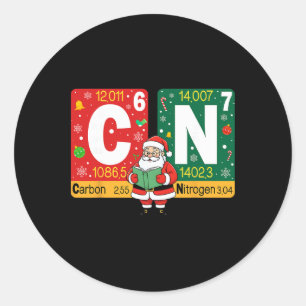 Sticker Rond Drôle de Noël Carbone Azote 67 Mème Chimie