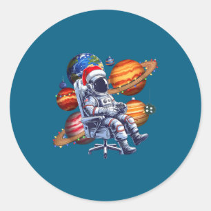 Sticker Rond Drôle de Noël d'astronaute lumières de l'espace ch