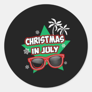 Sticker Rond Drôle de Noël en juillet Père Noël Vacances d'été