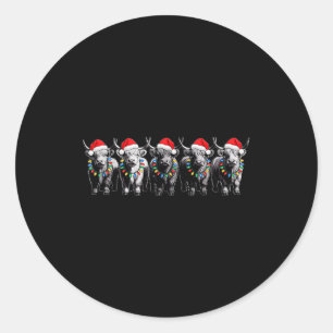 Sticker Rond Drôle de Noël Vache des Highlands Écossais Noël Fe