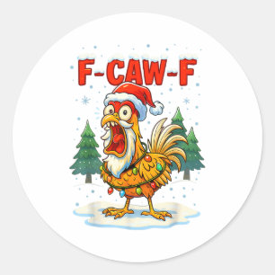 Sticker Rond Drôle de poulet de Noël F-caw-f lumières de Noël S