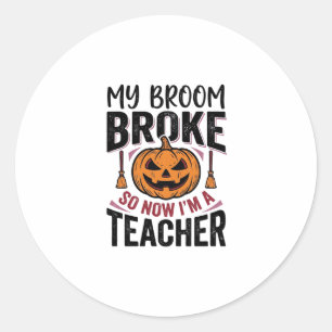Sticker Rond Drôle de professeur d'Halloween Balai Cassa Concep