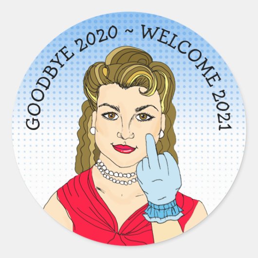 Sticker Rond Drôle de retourner l'oiseau Retro Lady (Devant)