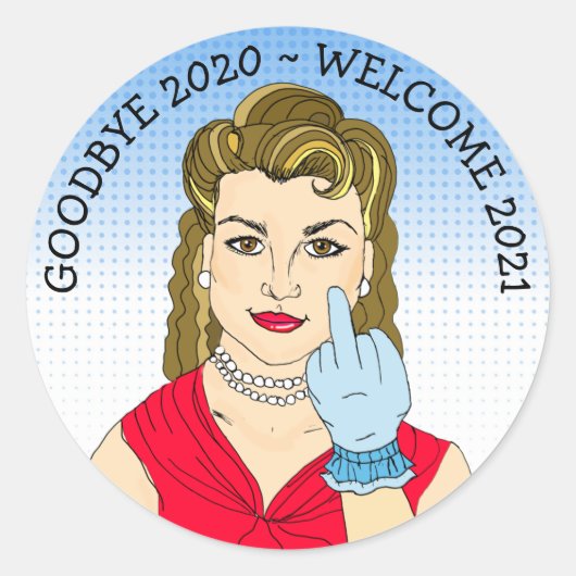 Sticker Rond Drôle de retourner l'oiseau Retro Lady (Devant)