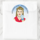 Sticker Rond Drôle de retourner l'oiseau Retro Lady (Sac)