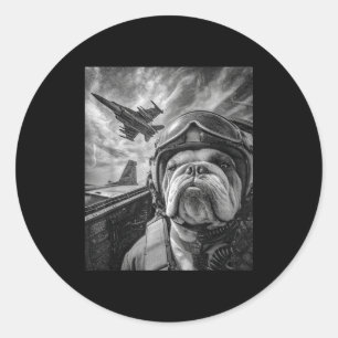 Sticker Rond Drôle de selfie de bouledogue anglais Avion de cha