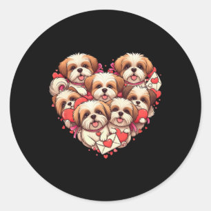 Sticker Rond Drôle de Shih Tzu Cœur Saint Valentin Shih Tzu Fem