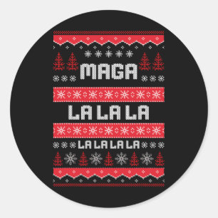 Sticker Rond Drôle de sweat de Noël Méga-la-la-la Donald Trump