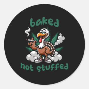 Sticker Rond Drôle de Thanksgiving Weed Dinde Fumée Stoned