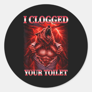 Sticker Rond Drôle de toilette bouchée alpha wolf meme brainrot