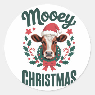 Sticker Rond Drôle de vache cool Mooey Noël ferme humour de vac