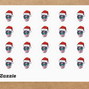 Sticker Rond Drôle de visage personnalisé Chapeau de Père Noël