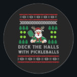 Sticker Rond Drôle Deck Les Halls Mal Sweater Pickle<br><div class="desc">Drôle Deck Les Halls laides Noël Sweater Mèmes de Pickleball</div>