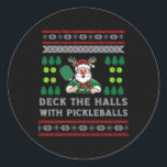 Sticker Rond Drôle Deck Les Halls Mal Sweater Pickle<br><div class="desc">Drôle Deck Les Halls laides Noël Sweater Mèmes de Pickleball</div>