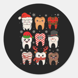 Sticker Rond Drôle Dental Noël Dents mignon Squ Dentist