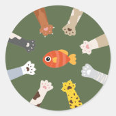 Sticker Rond Drôle Design Chats Jouer Pour Attraper Du Poisson (Devant)