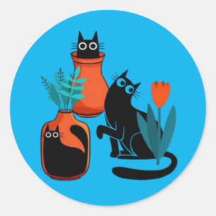 Sticker Rond Drôle dessin animé de chats mignons, l'art du chat