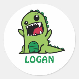 Sticker Rond Drôle dessin animé de dinosaure avec nom
