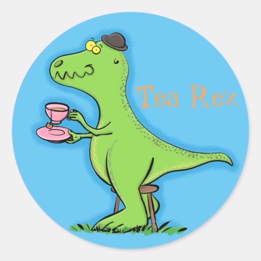 Sticker Rond Drôle dessin animé de dinosaure T rex (Devant)