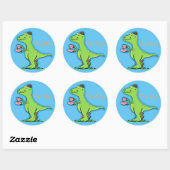 Sticker Rond Drôle dessin animé de dinosaure T rex (Feuille)