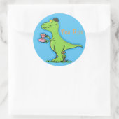 Sticker Rond Drôle dessin animé de dinosaure T rex (Sac)