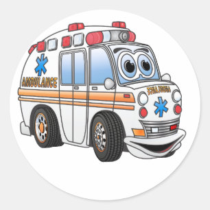 Sticker Rond Drôle dessin d'ambulance