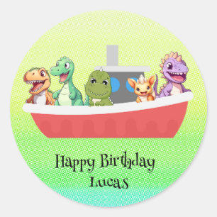 Sticker Rond Drôle dinosaure Yacht fête d'anniversaire do-it-yo