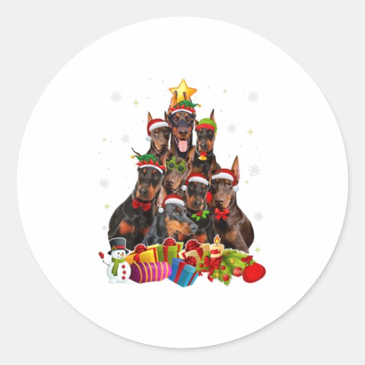 Sticker Rond Drôle Doberman Cadeaux d'arbre de Noël X (Devant)