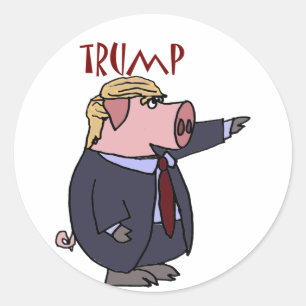 Sticker Rond Drôle Donald Trump Pig Caricature politique