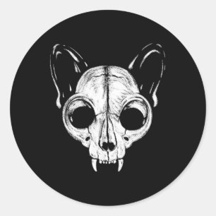 Sticker Rond Drôle Effrayant Éffrayant Chat Feline Skull Skelet