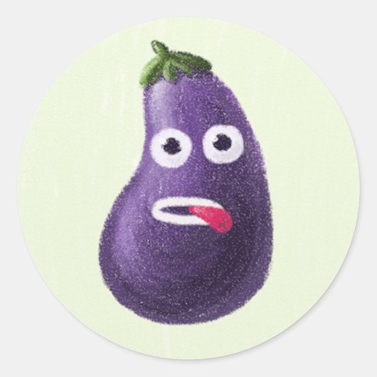 Sticker Rond Drôle Eggplant Cartoon Caractère Cute Vegetable (Devant)
