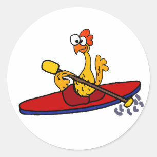 Sticker Rond Drôle en caoutchouc Poulet kayak dessin animé