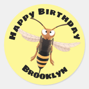 Sticker Rond Drôle fâcheux hornet guêpe classe d'illustration