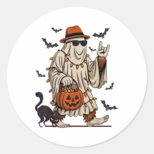 Sticker Rond Drôle Fantôme Bigfoot Halloween Costume Sasquatch