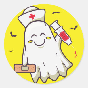 Sticker Rond Drôle Fantôme Halloween infirmière vacances Éffray