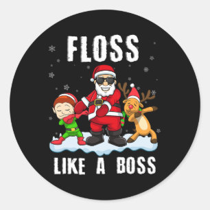 Sticker Rond Drôle Floss Noël Comme Un Boss Père Noël Floss San