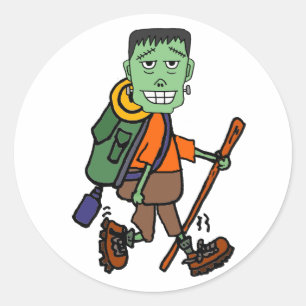 Sticker Rond Drôle Frankenstein Monster Randonnée Dessin