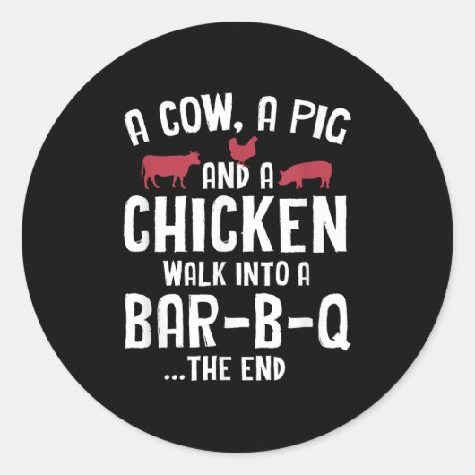 Sticker Rond Drôle Fumé Viande Steak Grillade Bar Barbecue (Devant)