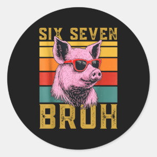 Sticker Rond Drôle G 67 6 7 Six Sept Meme Animal Design Rétro