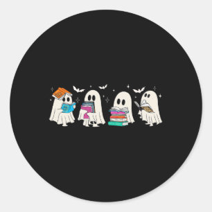 Sticker Rond Drôle Ghost Livre Lecture Halloween Livres Lover T