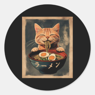 Sticker Rond Drôle Ginger Cat Ramen Japonais Graphisme Tee Kawa