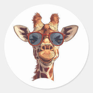 Sticker Rond Drôle Giraffe avec lunettes de soleil