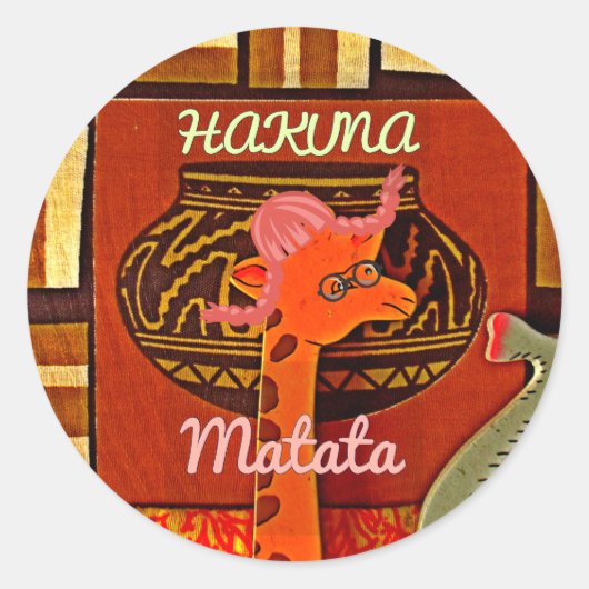 Sticker Rond Drôle Giraffe avec texte cool Hakuna Matata (Devant)