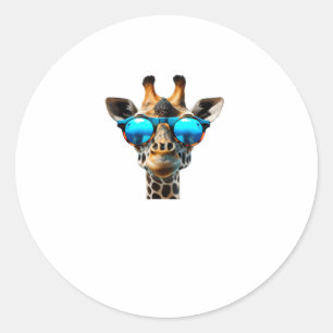 Sticker Rond Drôle Giraffe souriante avec lunettes de soleil